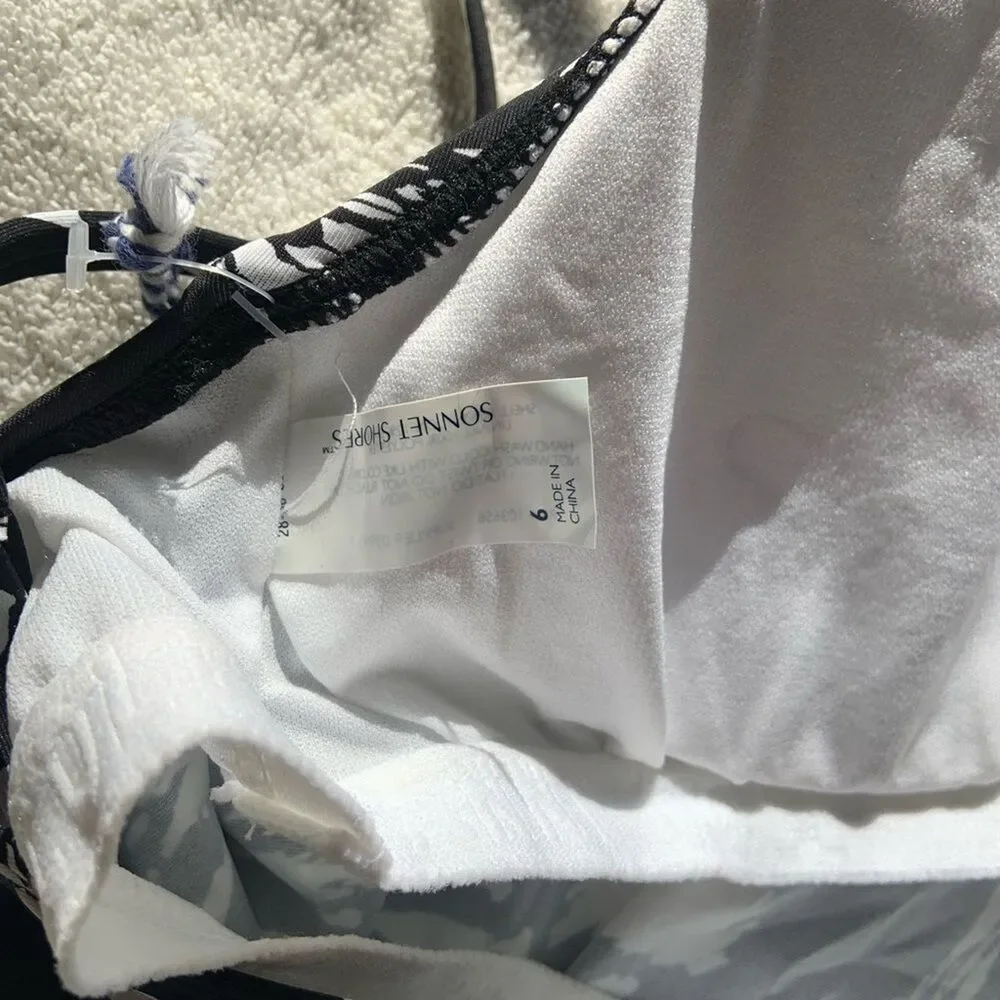 NWT Sonnet Shores Tankini Top Black and White Print Swimsuit Sz 6 Beach Cruise
